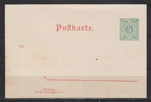 Altd. Württemberg 1897 Nr Privat-GZS PP 11 ** Postfrisch / ** Württemberg PP 11 **