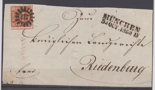 Altdeutschland Bayern 1853 Nr 4II Briefstück Bayern 4II Bs o