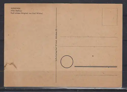 [Künstlerpostkarte Unikat gemalt/gezeichnet] Bayerische Heimkehrer-Tagung München 1-3.Oktober 1949 / Interessengemeinschaft der ehem.dtsch.Kriegsgefangenen und Vermißter.-Angeörig.i.Bayern (Idek) e.V. sowie München Altes Rathaus Nach einem...