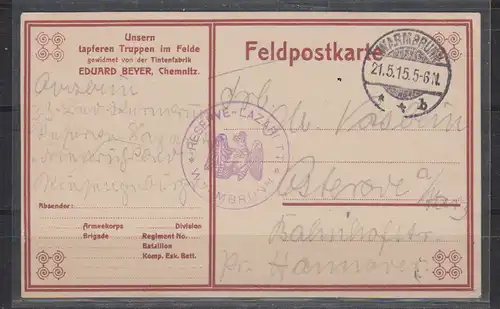 Deutsches Reich 1915 Nr Feldpost I.WK Brief Dt.Reich FP I.WK 21.5.15
