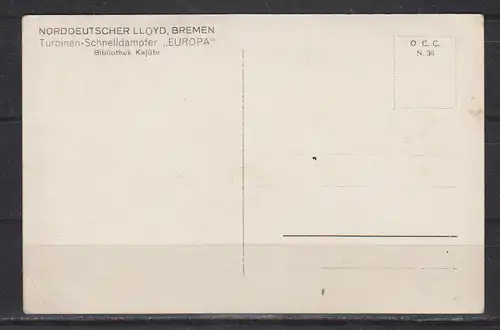 [Echtfotokarte schwarz/weiß] Norddeutscher LLoyd , Bremen Turbinen-Schnelldampfer " EUROPA" Bibliothek Kajüte. 