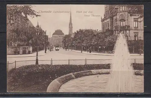 [Echtfotokarte schwarz/weiß] Chemnitz Carolastrasse Blick auf das Neue Theater. 