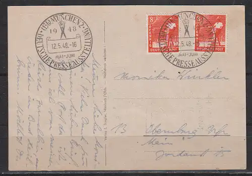 All. Bes. Gem.-Ausg. 1948 Nr 2x945 Ansichtskarte Kontrollrat SSt München 2x 945