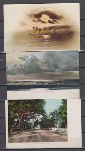 [Echtfotokarte farbig] 3 Karten : 2x ungelaufen mit A Study Greetings from Honolulu / Nuuanu Avenue, Honolulu , T.H. und gelaufen 1922 rs. Post Card Correspondence Adress. 