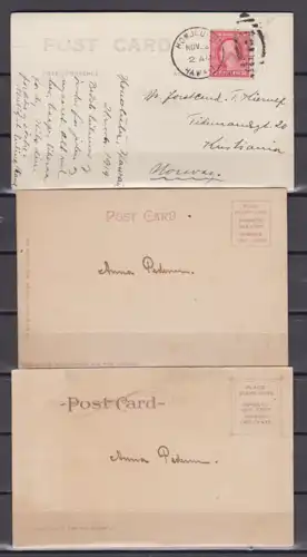 [Echtfotokarte farbig] 3 Karten : 2x ungelaufen mit A Study Greetings from Honolulu / Nuuanu Avenue, Honolulu , T.H. und gelaufen 1922 rs. Post Card Correspondence Adress. 