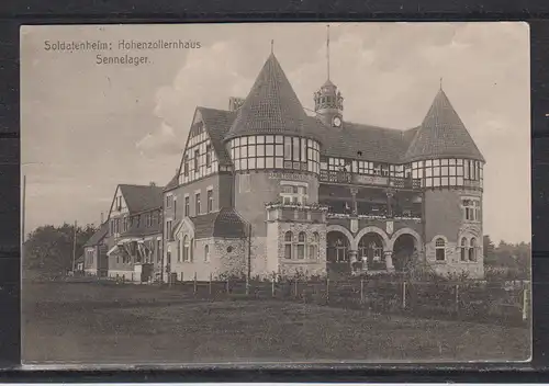 [Echtfotokarte schwarz/weiß] Soldatenheim: Hohenzollernhaus Sennelager. 