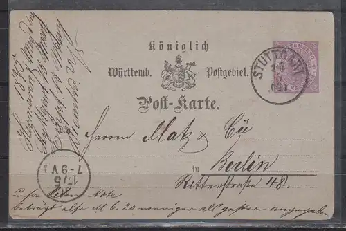 Altd. Württemberg 1875 Nr GZS P 18/01 o Rundstempel (Datum und/oder Ort klar) Württemberg P 18/01 o