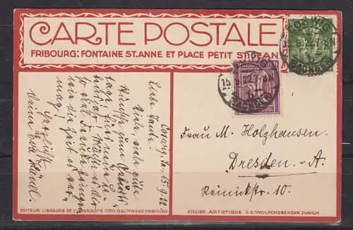 [Künstlerpostkarte Unikat gemalt/gezeichnet] Carte Postale/Fribourg:Fontaine St.Anne et Place Petit St.Jean. 