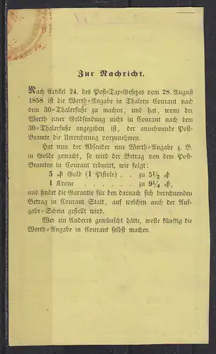 Altdeutschl. Hannover 1861 Nr Aufgabe-Schein Brief Hannover Aufgabe-Schein 1861