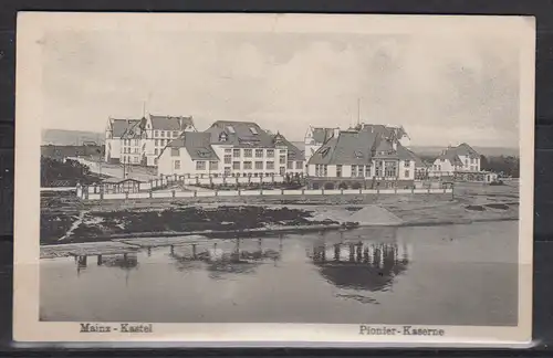 [Echtfotokarte schwarz/weiß] Mainz-Kastel Pionier-Kaserne. 