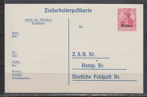 Bes. 1. Wk. West 1918 Nr GZS P 9 ** Postfrisch / ** Etappe West P 9 **