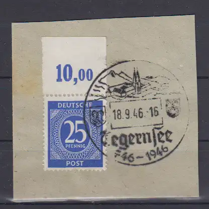 All. Bes. Gem.-Ausg. 1946 Nr 926 Oberrand Platte o Sonderstempel Kontrollrat 926 OR Pl. o