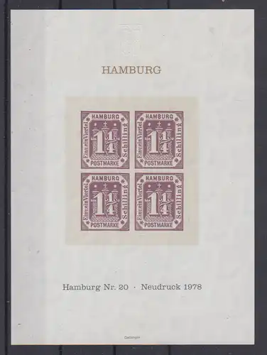 Altdeutschl. Hamburg 1978 Nr Neudruck MiNo. 20 Postfrisch / ** Hamburg ND 20