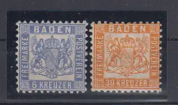 Altdeutschland Baden 1862 Nr 19+22 * Falz / Gummimängel / * Baden,19+22
