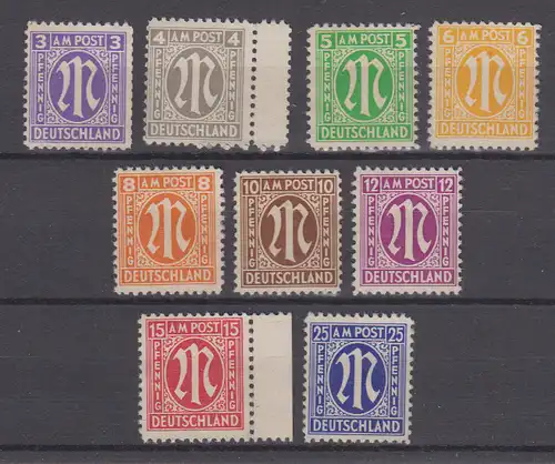 All. Bes. Bizone 1945 Nr 1/9 ** mit 2 Steg Postfrisch / ** Bizone 1/9**