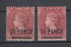 St. Vincent 1882 Nr 2x27* Falz / Gummimängel / * St.Vincent 2x27 *