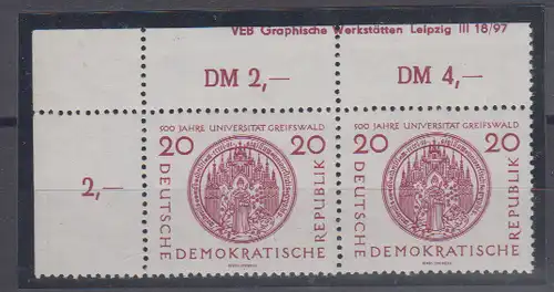 DDR 1956 Nr 543 Feld 1/2 mit Abart DV oben ** Postfrisch / ** DDR 543 Abart