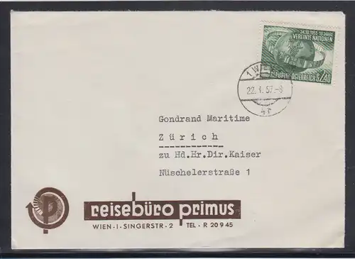 Österreich 1957 Nr 1022 Auslandsbrief Brief