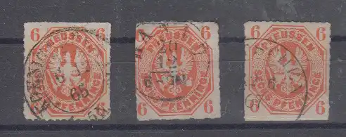 Altdeutschl. Preussen 1861 Nr 3x 15 o Rundstempel (Datum und/oder Ort klar)