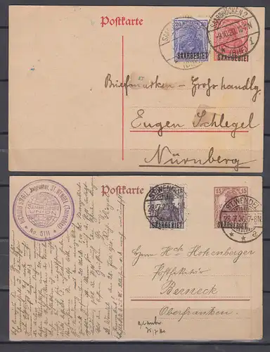 Saargebiet/Saarland 1920 Nr Ganzsachen P1 + P 2 ZuF o Brief