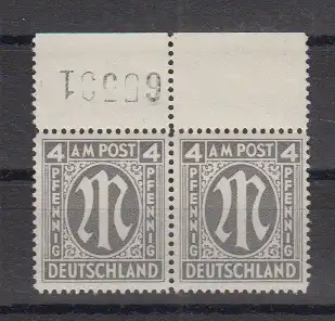 All. Bes. Bizone 1945 Nr 11 OR-Paar mit Zählnummer ** Postfrisch / **