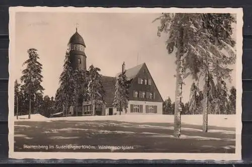 [Echtfotokarte schwarz/weiß] Plattenberg im Sudetengau 1040m. Wintersportplatz. 