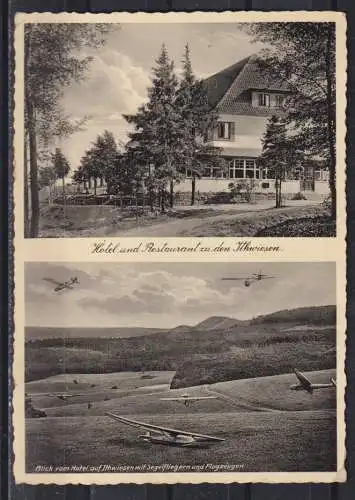 [Echtfotokarte schwarz/weiß] Hotel und Restaurant zu den Jthwiesen / Blick vom Hotel auf Ithwiesen mit Segelfliegern und Flugzeugen
Post Alfeld-Land --- Segelfliegerschule Niedersachsen 9. 