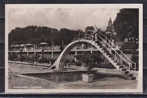 [Echtfotokarte schwarz/weiß] Wiesbaden, Opelbad. 