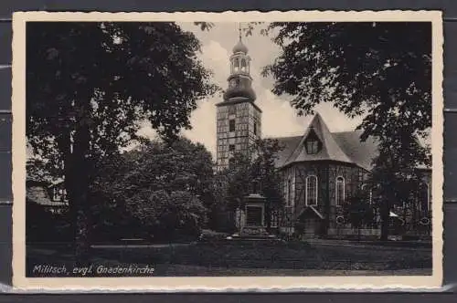 [Echtfotokarte schwarz/weiß] Militsch, evgl. Gnadenkirche. 