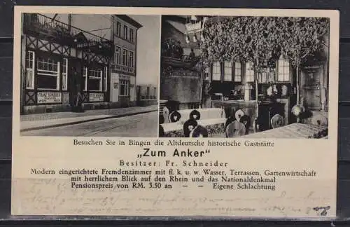 [Echtfotokarte schwarz/weiß] Besuchen Sie in Bingen die Altdeutsche historische Gaststätte " Zum Anker" ....Eigene Schlachtung". 
