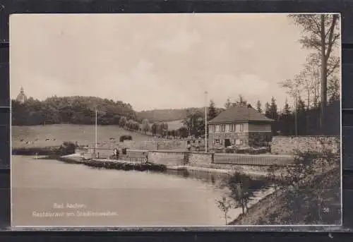[Echtfotokarte schwarz/weiß] Bad Aachen Restaurant am Stadionweiher. 