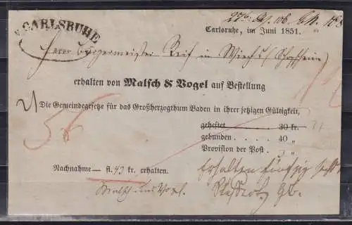 Altdeutschland Baden 1851 Brief