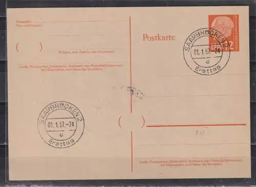 Saargebiet/Saarland 1957 Nr P 43 FDC Ersttagsstempel