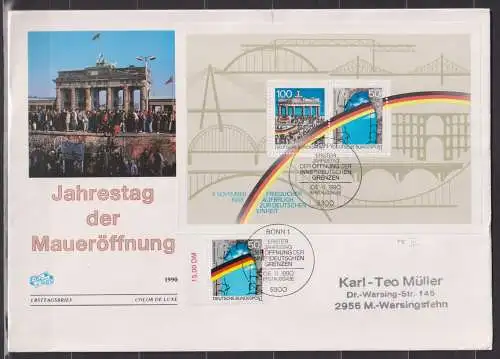 Bundesrep. Deutschland 1990 Nr Bl. 22PF IV FDC Ersttagssonderstempel