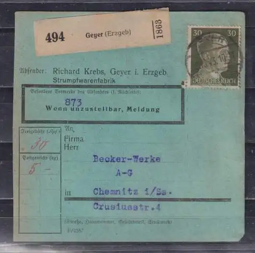 Deutsches Reich 1943 Nr 794 EF Brief
