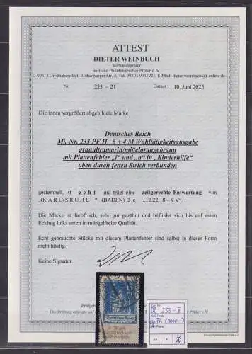 Deutsches Reich 1922 Nr 233 PF II o gpr Zentraler Rund / Vollstempel