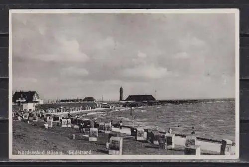 [Echtfotokarte schwarz/weiß] Nordseebad Büsum . Südstrand. 