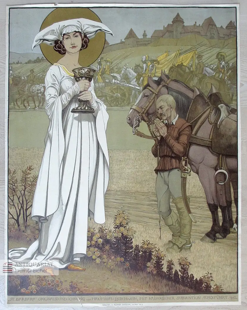 Maximilian Liebenwein, St. Barbara - Künstler-Steinzeichnung, künstlerischer Wandschmuck, Lithographie 0
