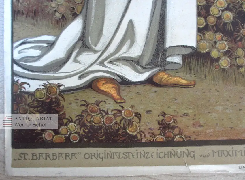 Maximilian Liebenwein, St. Barbara - Künstler-Steinzeichnung, künstlerischer Wandschmuck, Lithographie 1