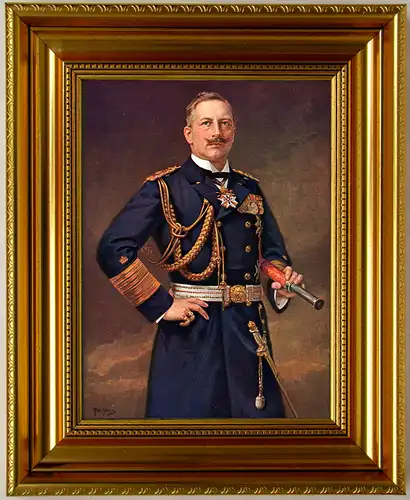 Kaiser Wilhelm II in Admiralsuniform, fertig eingerahmt in Luxusrahmen