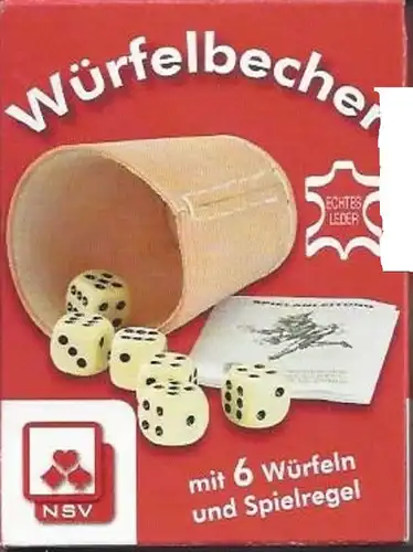 Würfelbecher mit 6 Würfeln und Spielregel