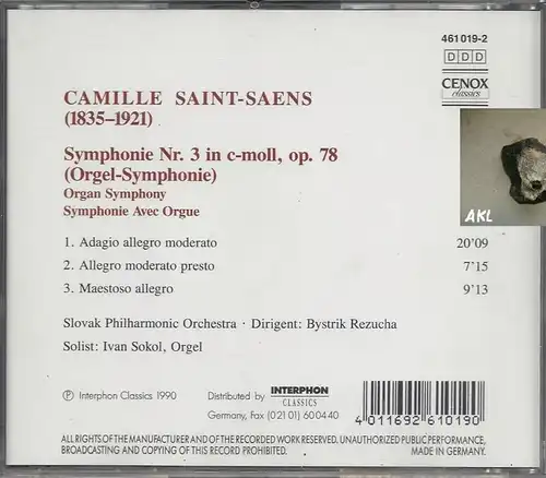 Camille Saint Saens, Symphonie No 3, Orgelsinfonie, CD