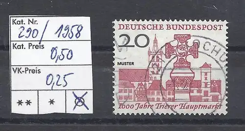 Mi. Nr. 290, BRD, 1958, 1000 Jahre Hauptmarkt von Trier, Einzelmarke