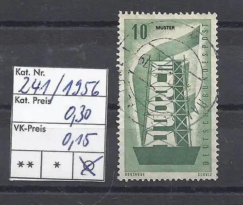 Mi. Nr. 241, BRD, 1956, Europamarke, Einzelmarke, grün