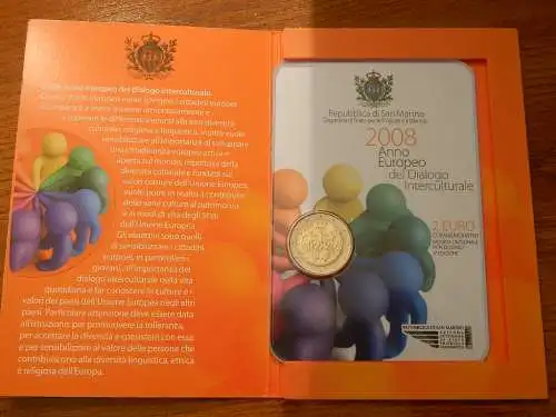 SAN MARINO 2008: 2 Euro "Interkultureller Dialog, FOLDER neu, ungeöffnet #RARITÄT#