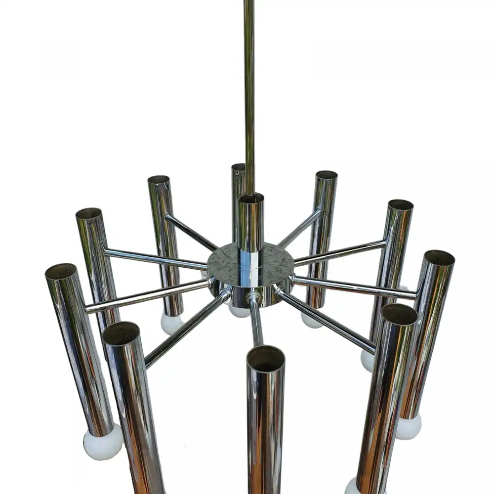 Space Age Design Chrom Decken Leuchte Leuchter Lampe 10 flammig 42cmØ 58cm hoch 60/70er Jahre 1