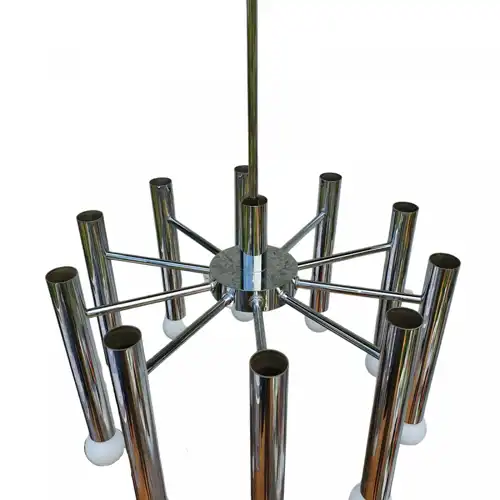 Space Age Design Chrom Decken Leuchte Leuchter Lampe 10 flammig 42cmØ 58cm hoch 60/70er Jahre