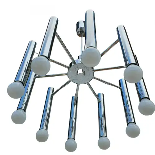 Space Age Design Chrom Decken Leuchte Leuchter Lampe 10 flammig 42cmØ 58cm hoch 60/70er Jahre