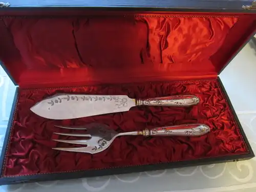 Koch & Bergfeld Fisch - Vorlagebesteck "Röschen" 2'tlg. , 800 Silber gepunzt, Dess.: 29300 , um 1906 OVP