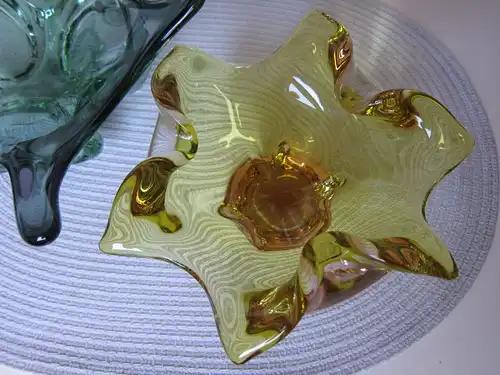 SZKLO CZECH große Schale "Lotus" Kristallglas Gelb 